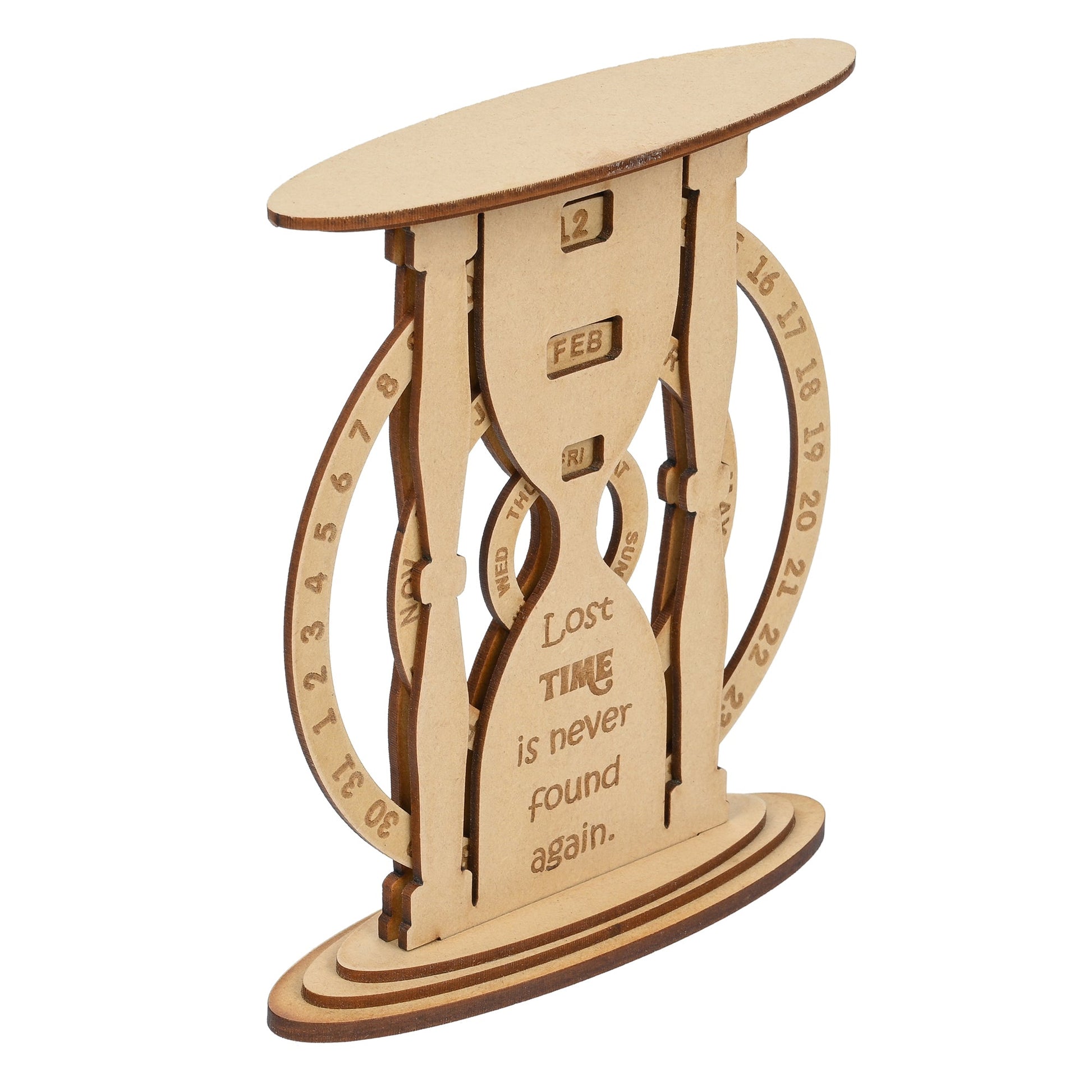 Sand Timer Shaped Wooden Table Calendar | Perpetual Calendar - The Engraved Store